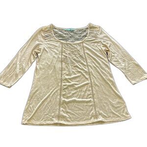 Maurices 3/4 Sleeve Top Lace Cutout Back Cream (247)